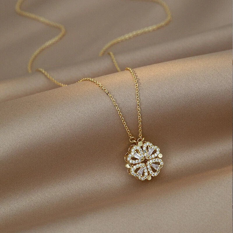 Magnetic Heart Clover Necklace