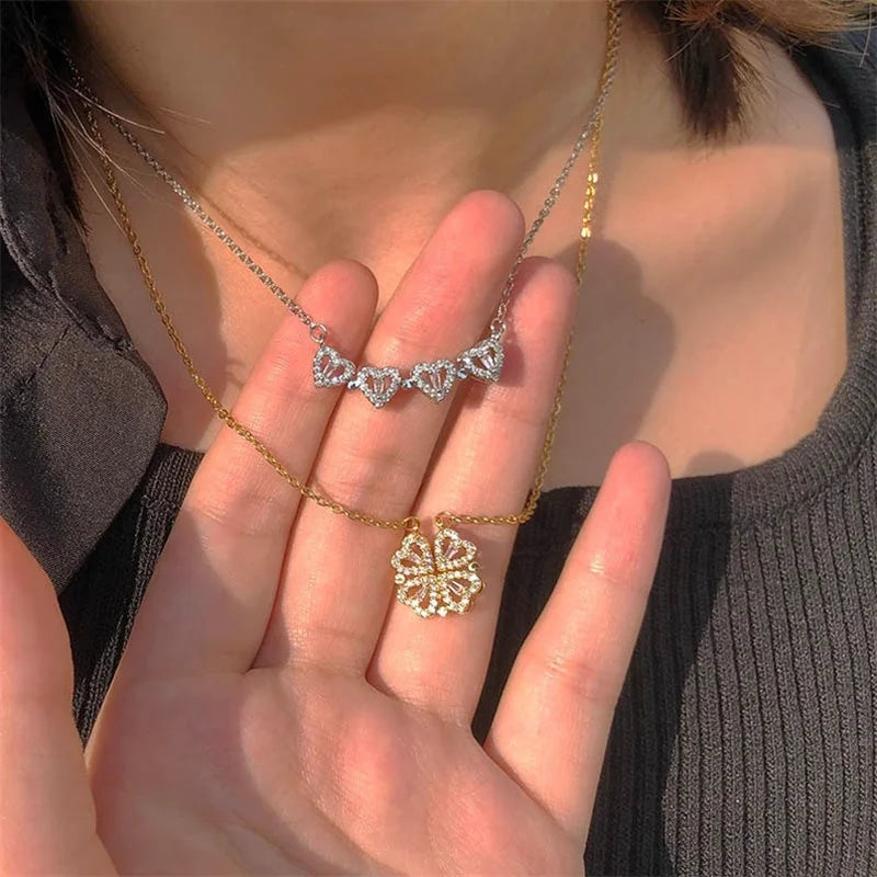 Magnetic Heart Clover Necklace