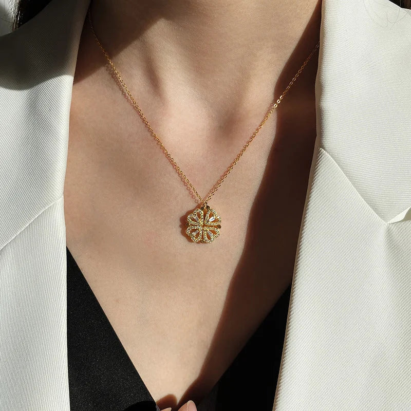 Magnetic Heart Clover Necklace