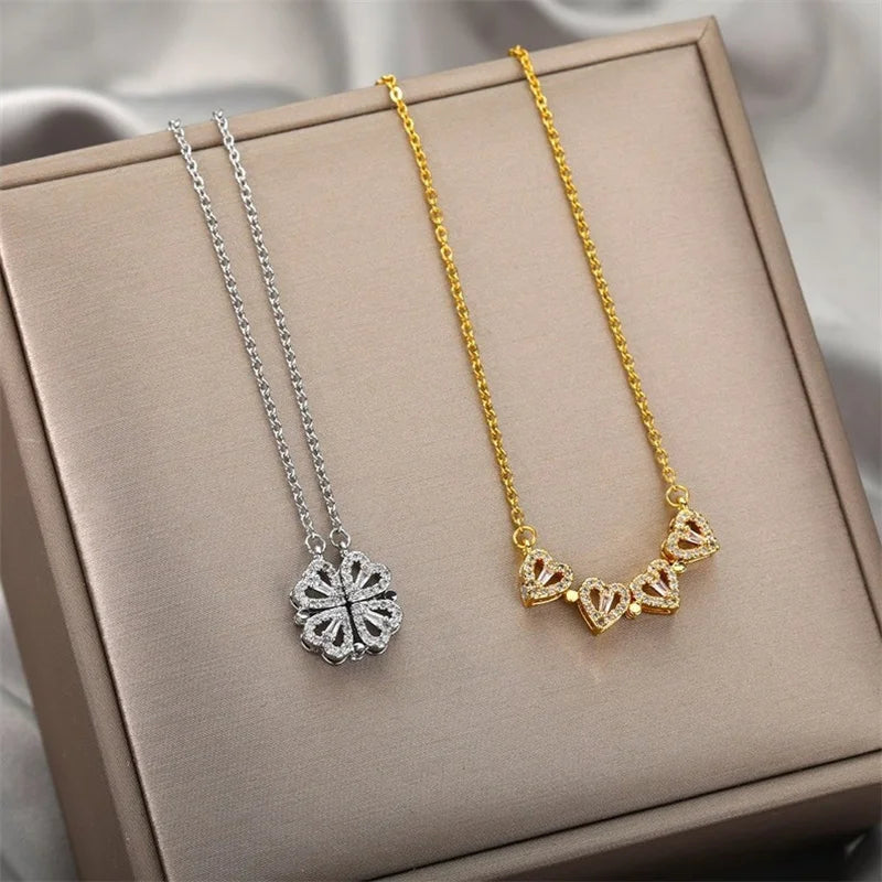 Magnetic Heart Clover Necklace