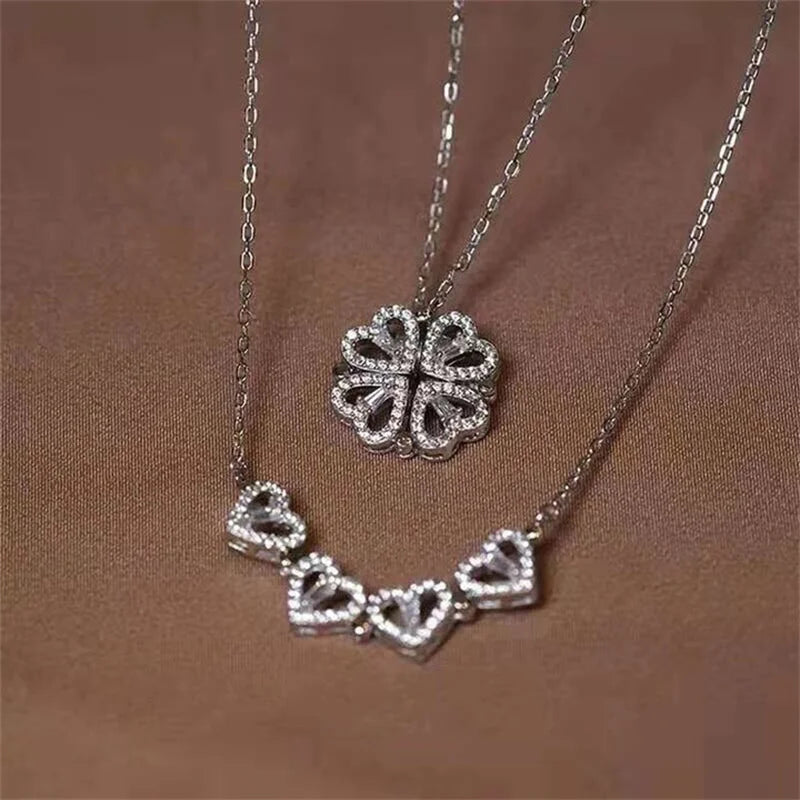 Magnetic Heart Clover Necklace